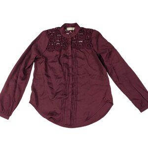 Abercrombie & Fitch Womens Blouse Lace Detail Round Hem Career Wear Maroon Sz S